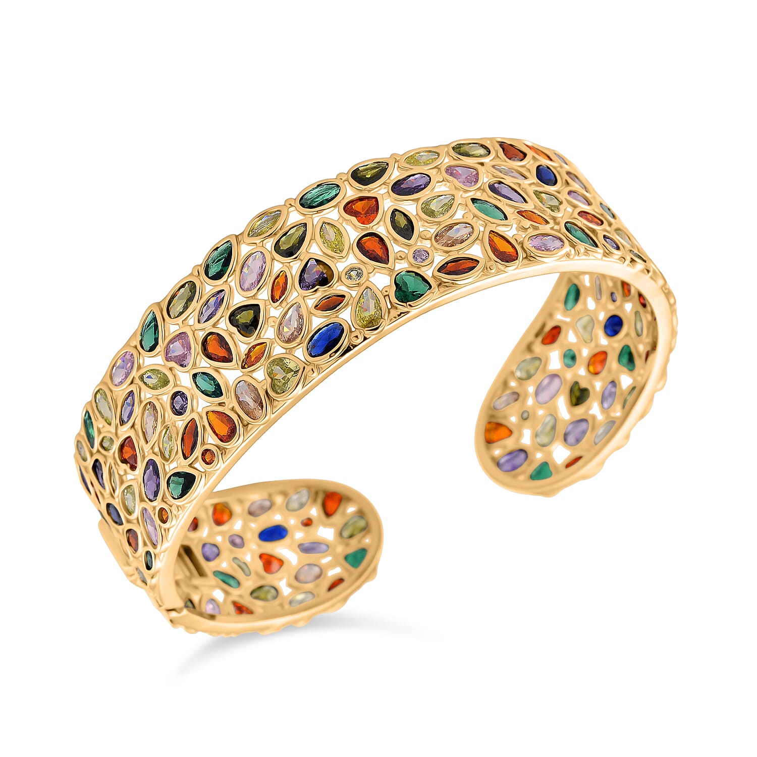 Designer Inspired - Multi Color Cubic Zirconia Cuff Bangle (Size - 7.5) V32514149 4