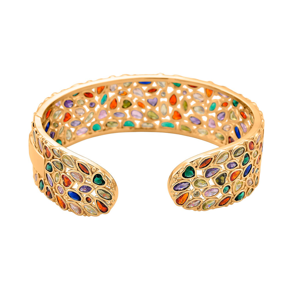 Designer Inspired - Multi Color Cubic Zirconia Cuff Bangle (Size - 7.5)