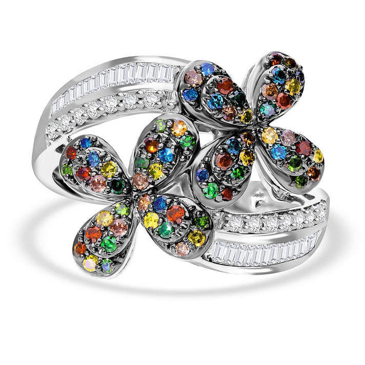 Designer Inspired-Multi Colour Diamond Ring in Platinum Overlay Sterling Silver 1.08 Ct. 7977229 1