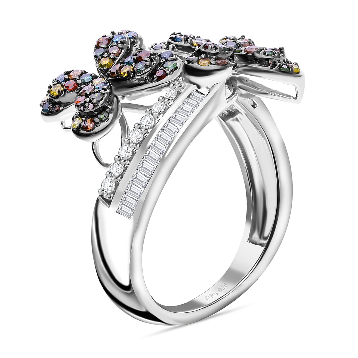 Designer Inspired-Multi Colour Diamond Ring in Platinum Overlay Sterling Silver 1.08 Ct. 7977229 2