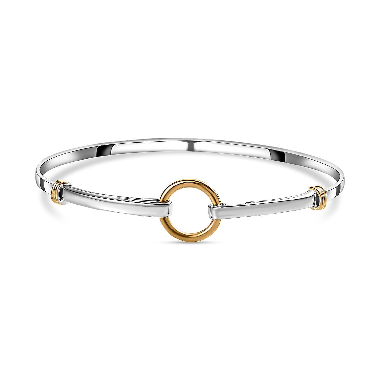 Designer Inspired - Platinum &amp; 18K Yellow Gold Vermeil Yellow Gold Plated Sterling Silver Bangle (Size 7.5), Silver Wt. 8.30 Gms. 7648996 0
