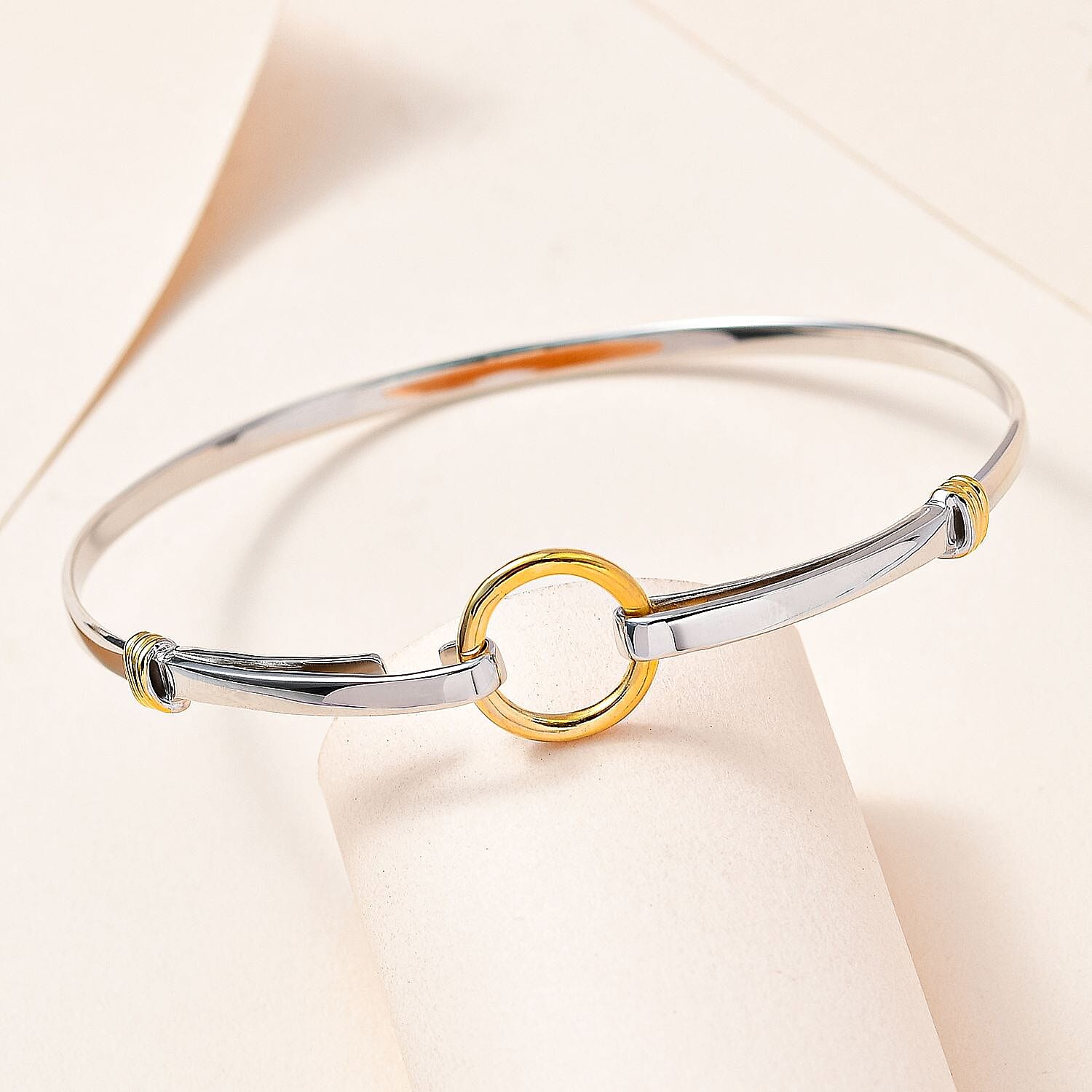 Designer Inspired - Platinum &amp; 18K Yellow Gold Vermeil Yellow Gold Plated Sterling Silver Bangle (Size 7.5), Silver Wt. 8.30 Gms. 7648996 2