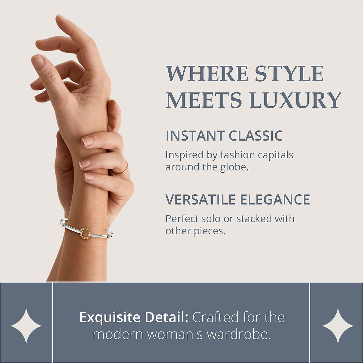 Designer Inspired - Platinum &amp; 18K Yellow Gold Vermeil Yellow Gold Plated Sterling Silver Bangle (Size 7.5), Silver Wt. 8.30 Gms. 7648996 4