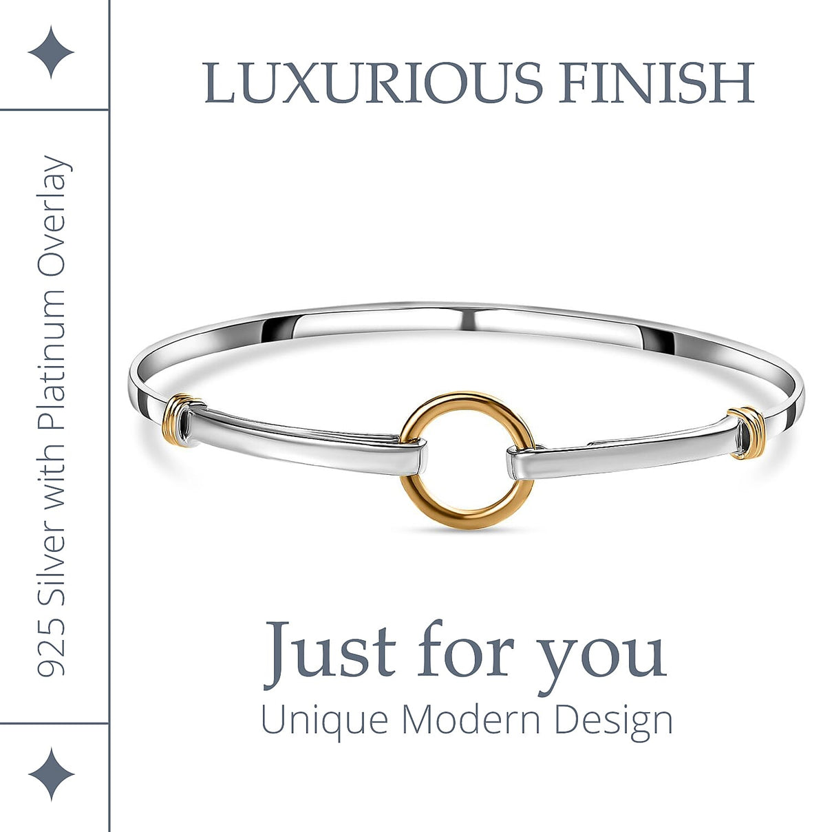 Designer Inspired - Platinum &amp; 18K Yellow Gold Vermeil Yellow Gold Plated Sterling Silver Bangle (Size 7.5), Silver Wt. 8.30 Gms. 7648996 5