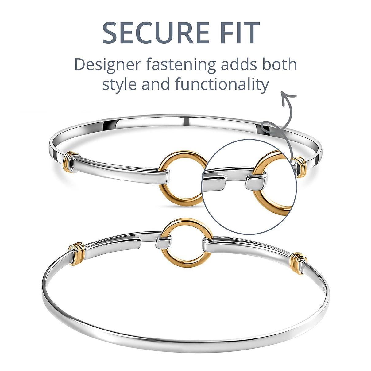 Designer Inspired - Platinum &amp; 18K Yellow Gold Vermeil Yellow Gold Plated Sterling Silver Bangle (Size 7.5), Silver Wt. 8.30 Gms. 7648996 6