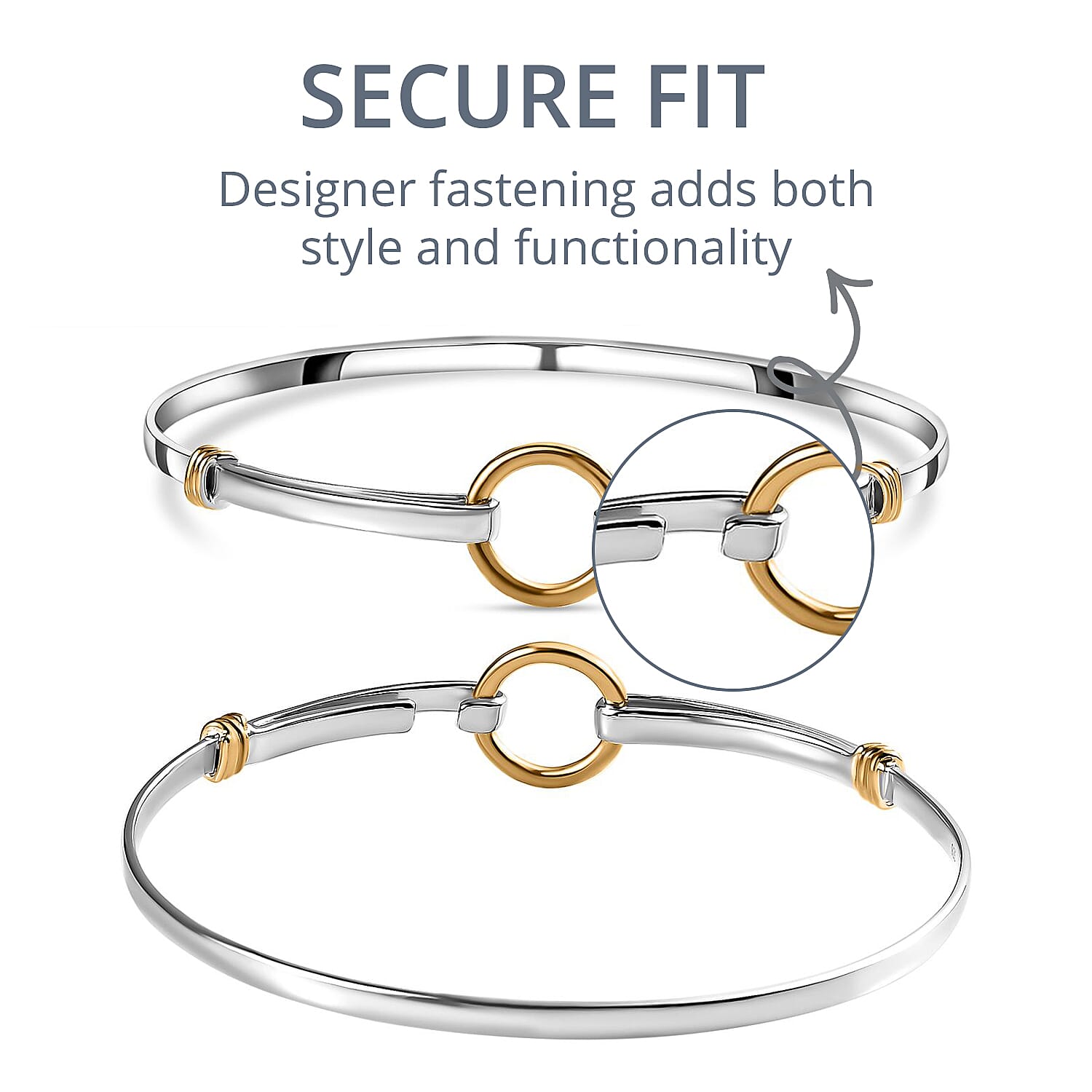 Designer Inspired - Platinum &amp; 18K Yellow Gold Vermeil Yellow Gold Plated Sterling Silver Bangle (Size 7.5), Silver Wt. 8.30 Gms. 7648996 6