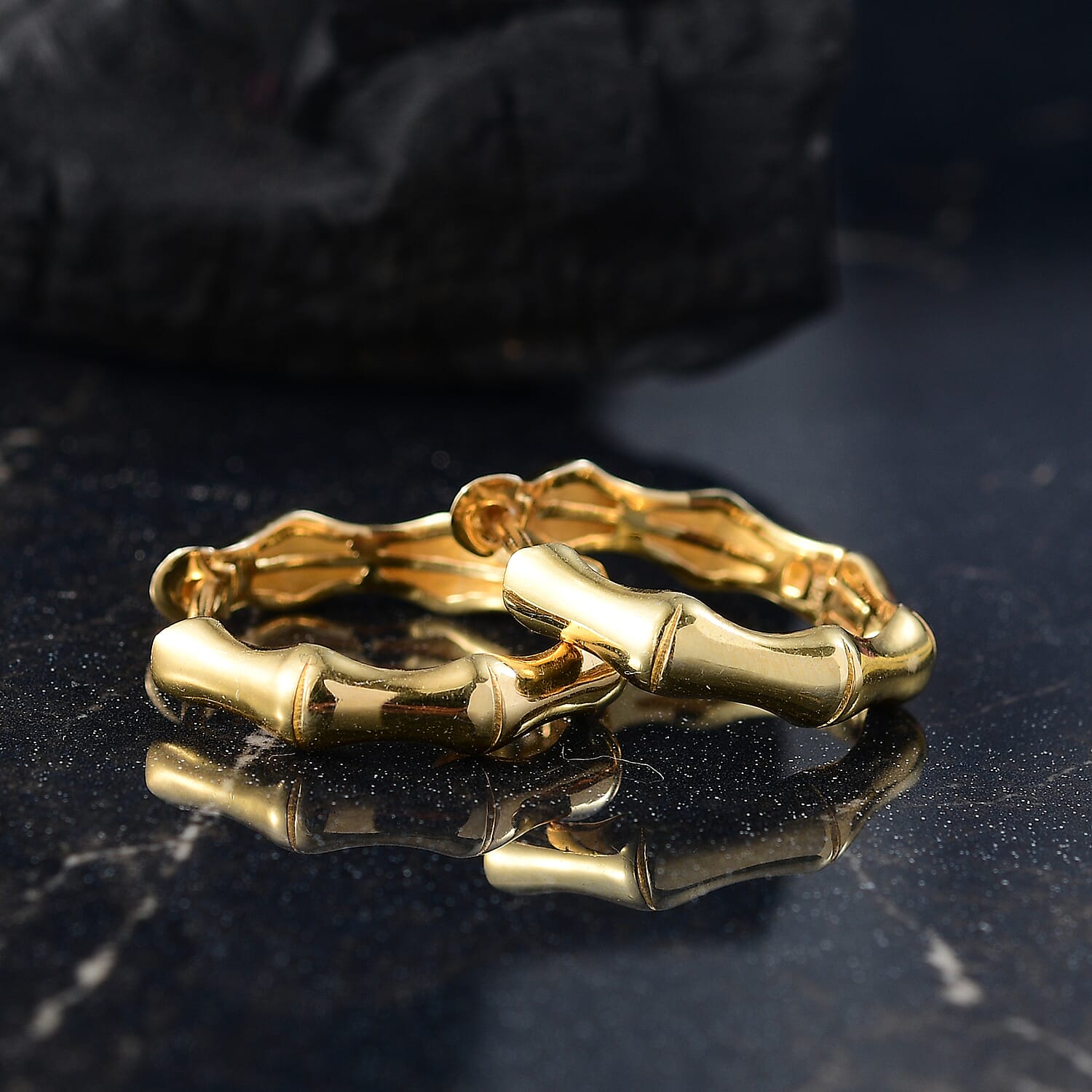 Designer Inspired - Sterling Silver Bamboo Hoop Earring in Yellow Gold Plating 8165366 2