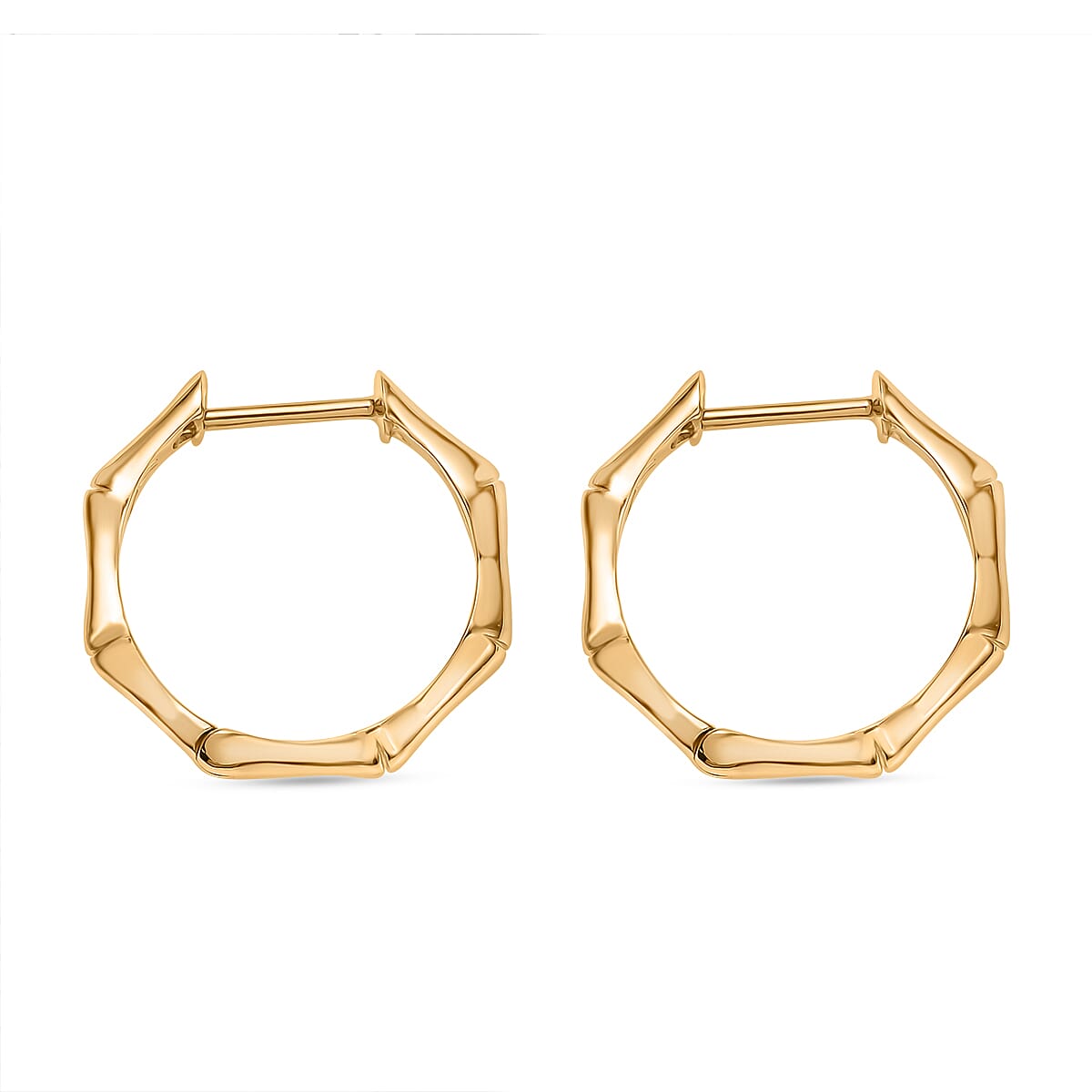 Designer Inspired - Sterling Silver Bamboo Hoop Earring in Yellow Gold Plating 8165366 4