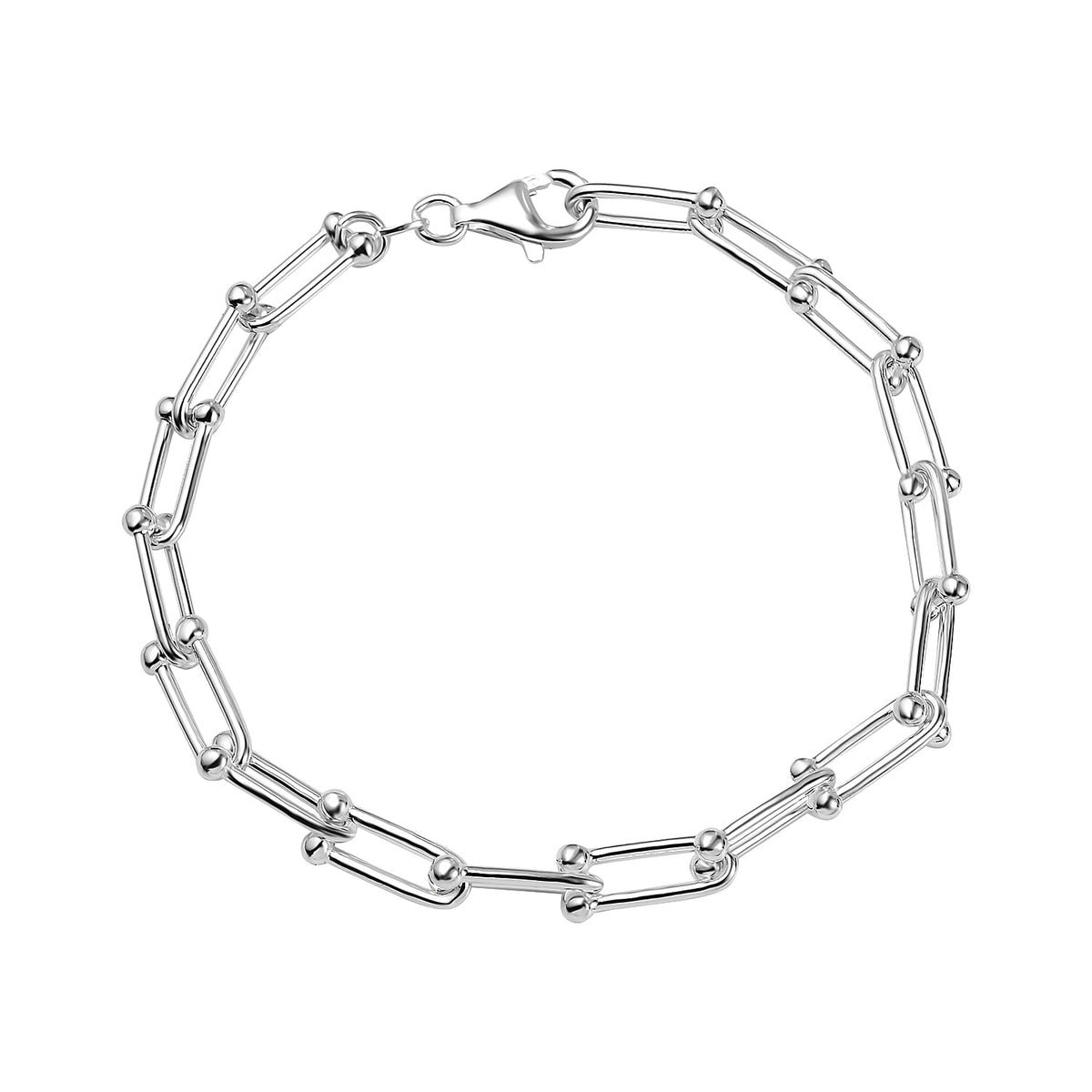 Bangkok Closeout - Sterling Silver U Shaped Ball Link Bracelet (Size - 8, Silver Wt 11.80 Gms 7601730 0