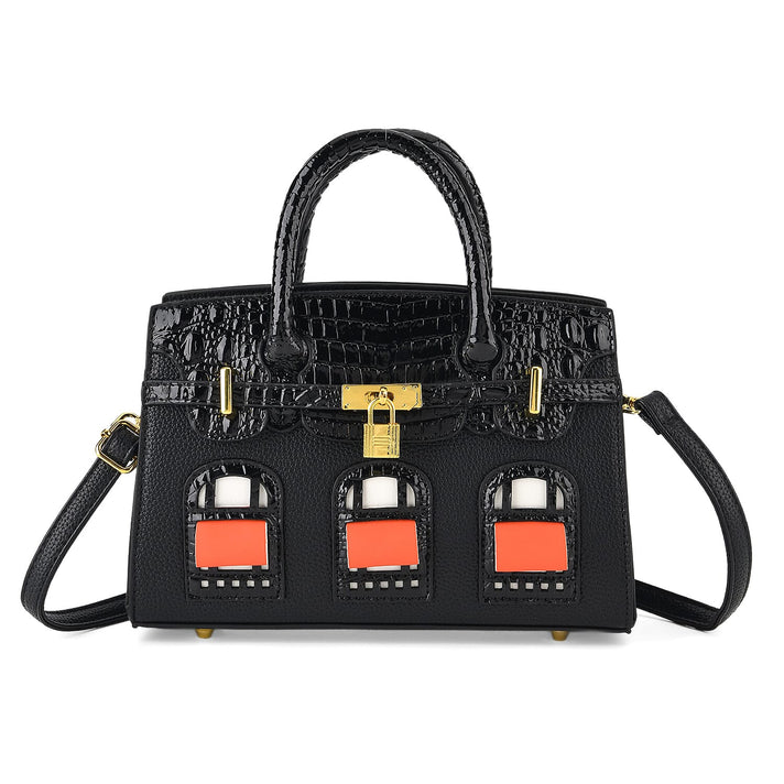 Designer-Inspired Structured Handbag with Crossbody Strap - Black 8447533 1