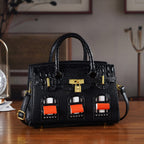 Designer-Inspired Structured Handbag with Crossbody Strap - Black