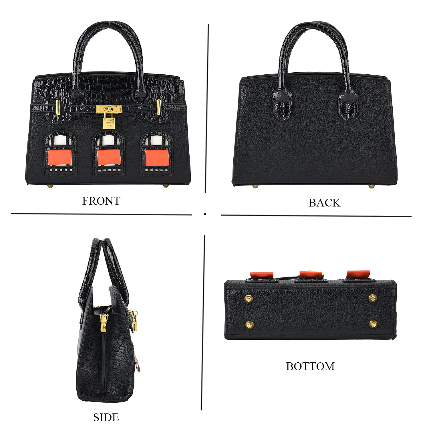 Designer-Inspired Structured Handbag with Crossbody Strap - Black 8447533 4