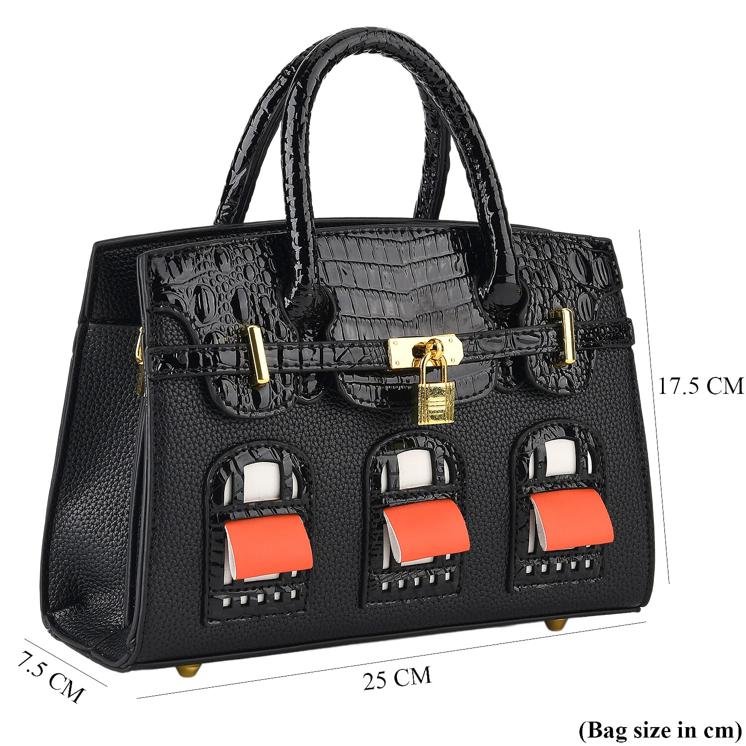 Designer-Inspired Structured Handbag with Crossbody Strap - Black 8447533 7