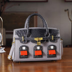 Designer-Inspired Structured Handbag with Crossbody Strap - Grey