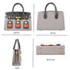 Designer-Inspired Structured Handbag with Crossbody Strap - Grey