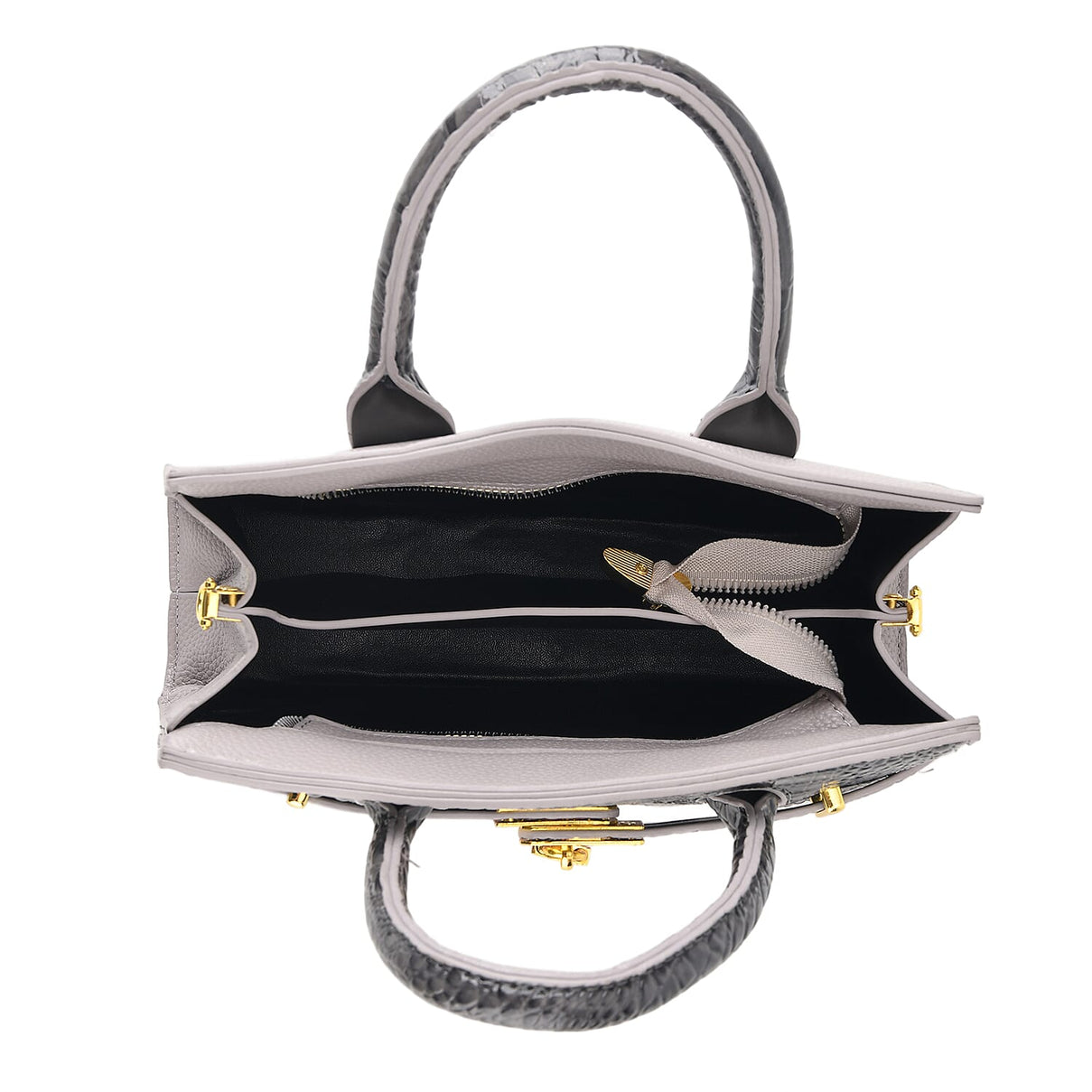 Designer-Inspired Structured Handbag with Crossbody Strap - Grey V32361884 5
