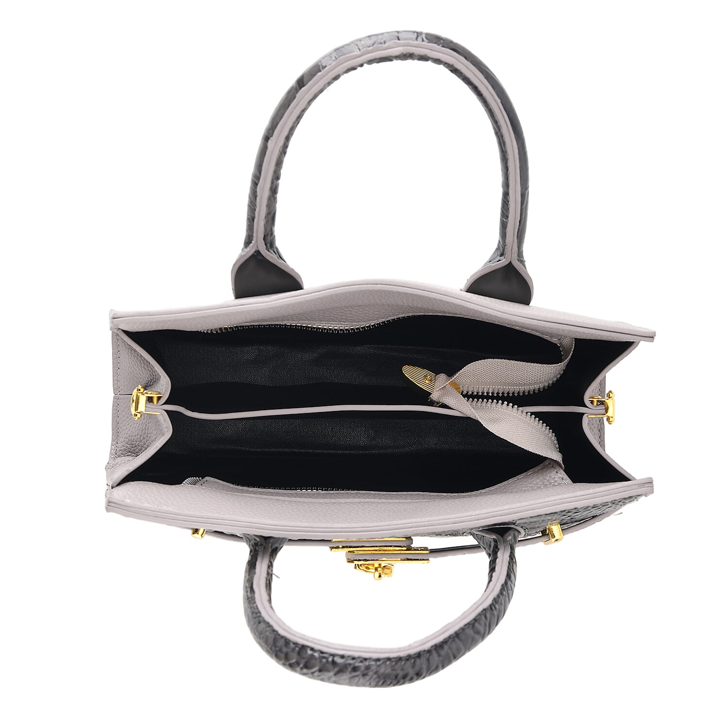 Designer-Inspired Structured Handbag with Crossbody Strap - Grey V32365717 5