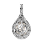 Designer Inspired  - White Edison Pearl Caged Pendant in Rhodium Overlay Sterling Silver