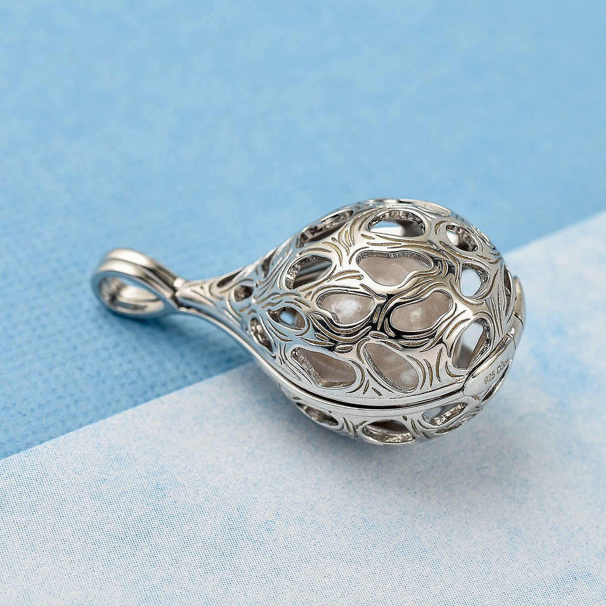 Designer Inspired  - White Edison Pearl Caged Pendant in Rhodium Overlay Sterling Silver 7636892 1