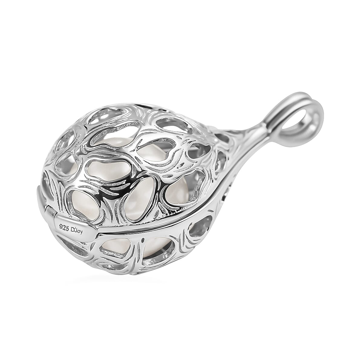 Designer Inspired  - White Edison Pearl Caged Pendant in Rhodium Overlay Sterling Silver 7636892 3