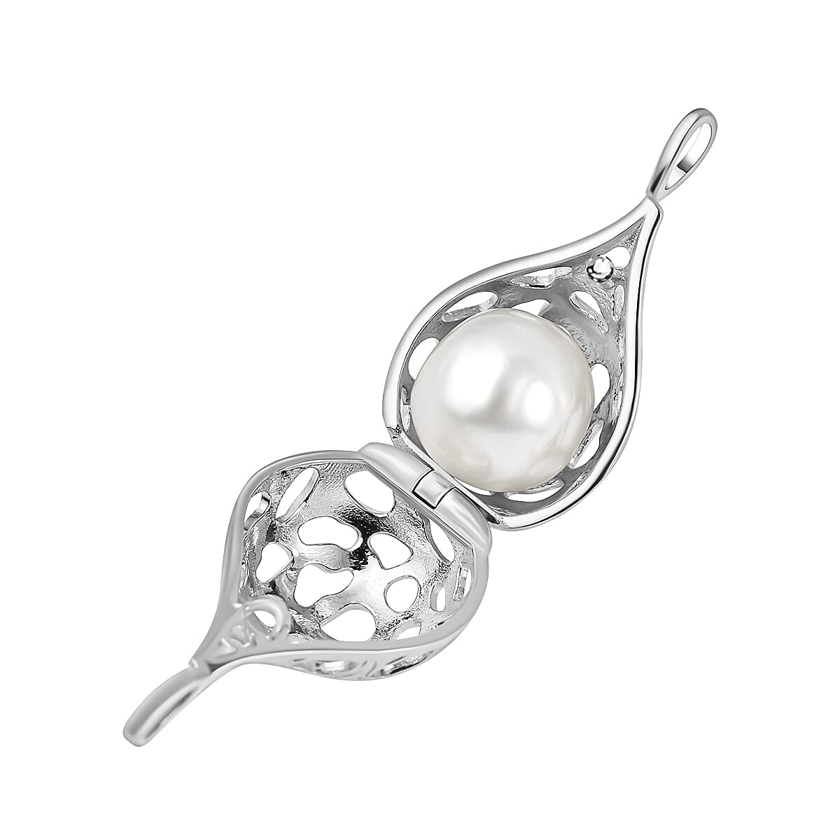 Designer Inspired  - White Edison Pearl Caged Pendant in Rhodium Overlay Sterling Silver 7636892 4