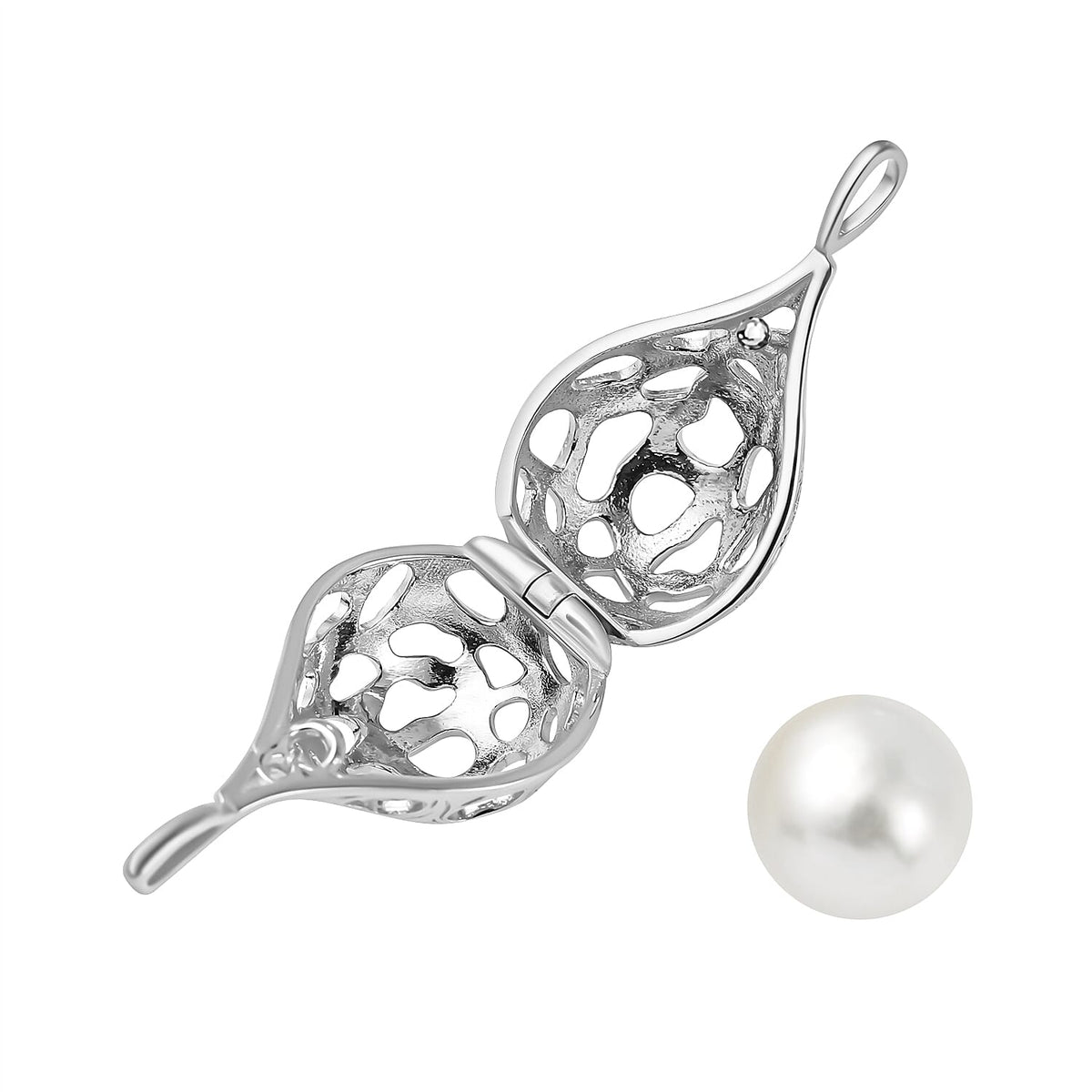 Designer Inspired  - White Edison Pearl Caged Pendant in Rhodium Overlay Sterling Silver 7636892 5