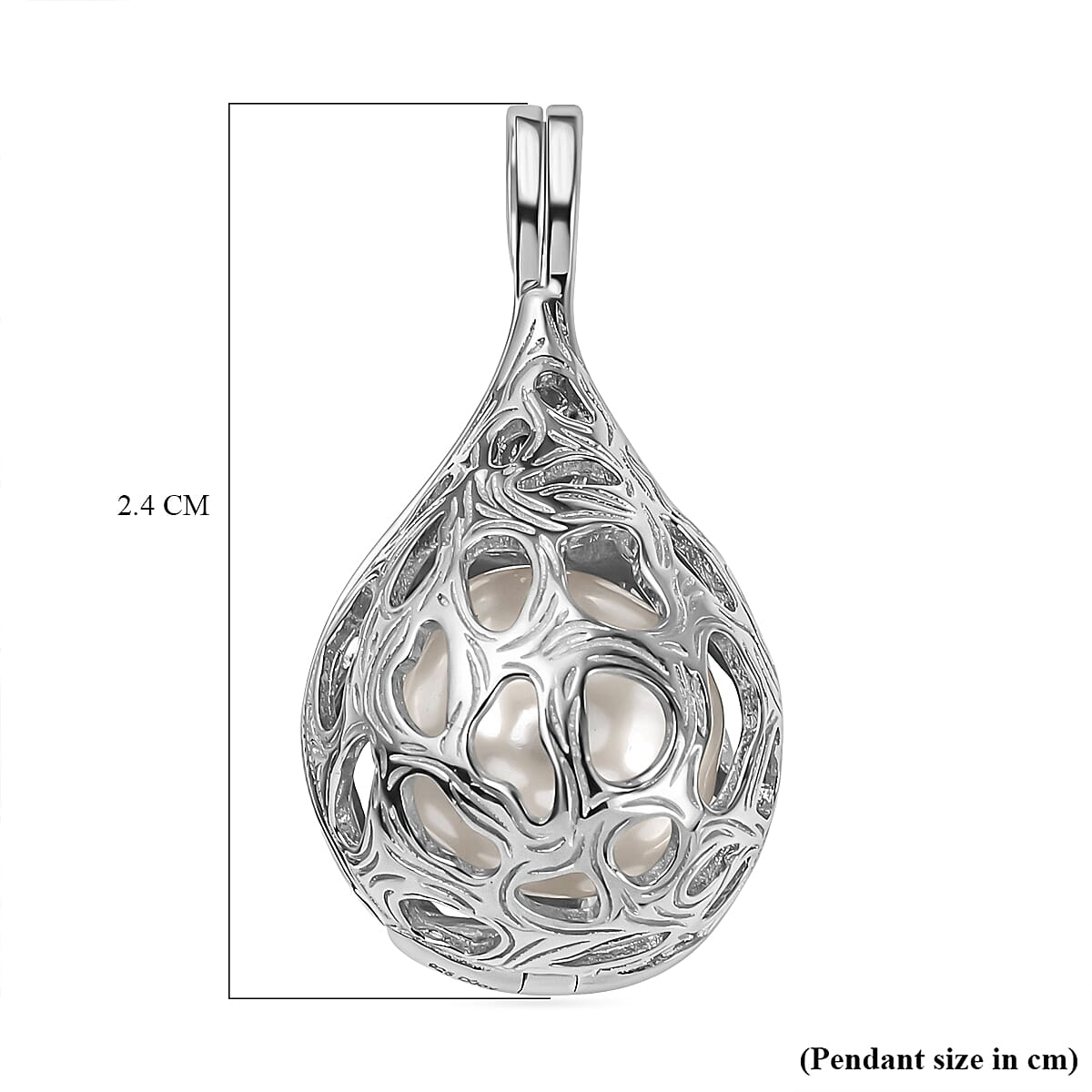 Designer Inspired  - White Edison Pearl Caged Pendant in Rhodium Overlay Sterling Silver 7636892 6