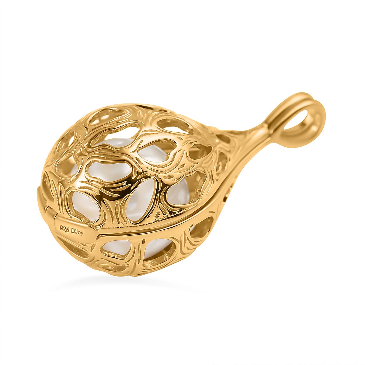 Designer Inspired  - White Edison Pearl Caged  in Sterling Silver with Gold Overlay 7635782 3