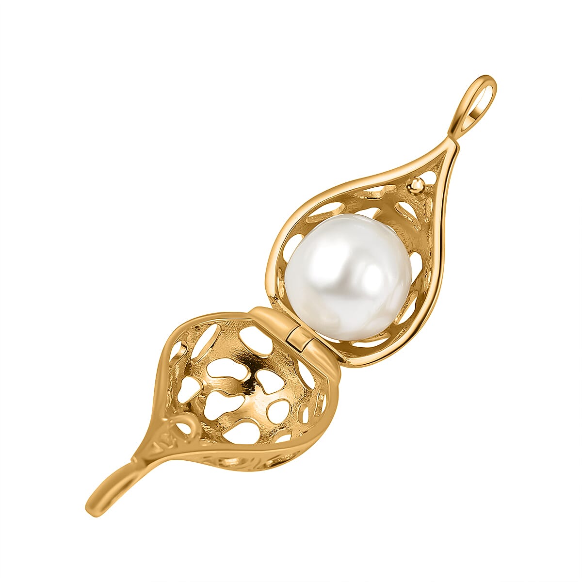 Designer Inspired  - White Edison Pearl Caged  in Sterling Silver with Gold Overlay 7635782 4