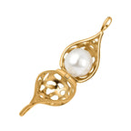 Designer Inspired  - White Edison Pearl Caged  in Sterling Silver with Gold Overlay