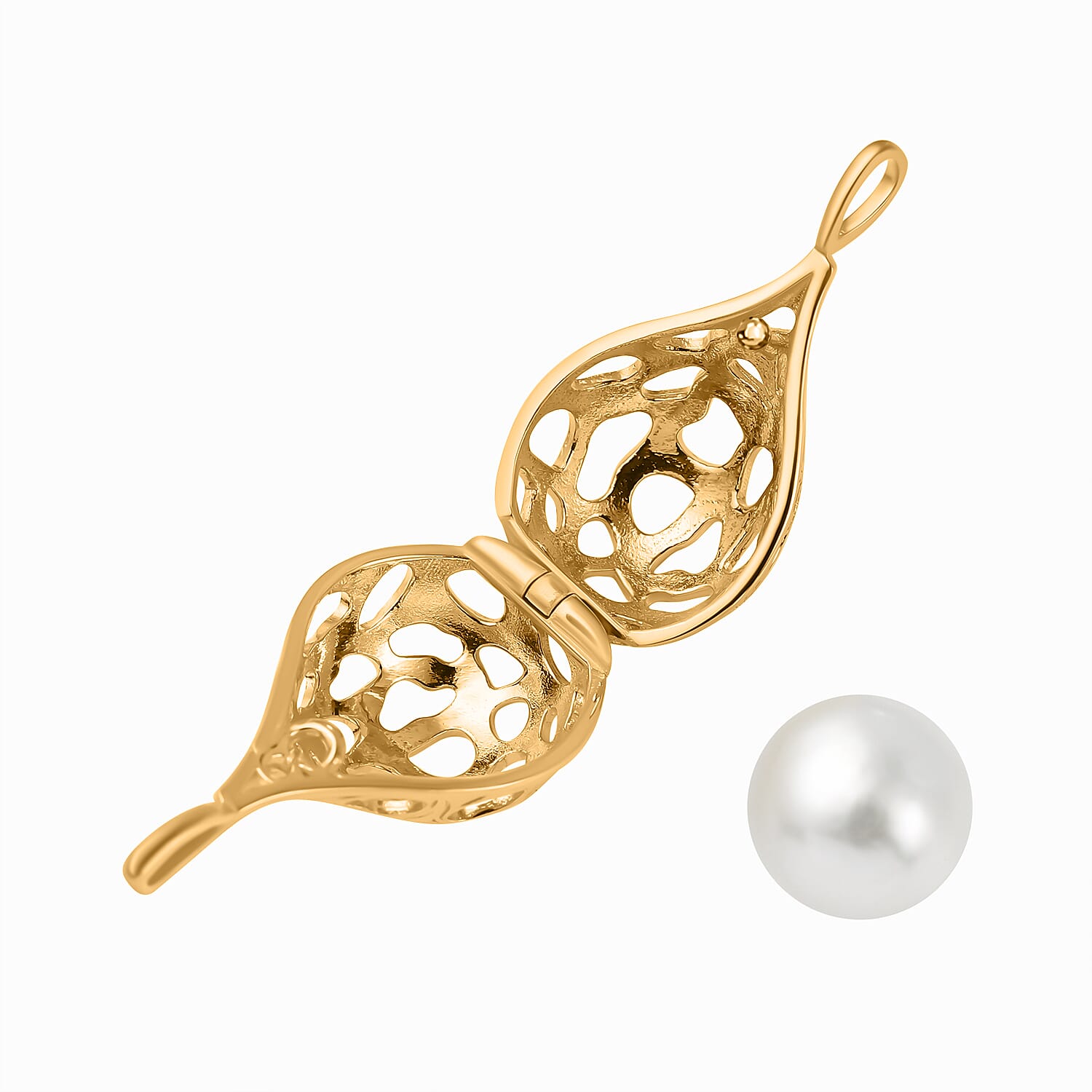 Designer Inspired  - White Edison Pearl Caged  in Sterling Silver with Gold Overlay 7635782 5