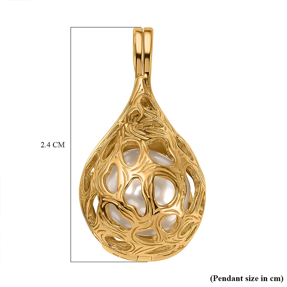 Designer Inspired  - White Edison Pearl Caged  in Sterling Silver with Gold Overlay 7635782 6