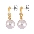 Designer Inspired White Shell Pearl and White Austrian Crystal Earrings in Yellow Gold Tone