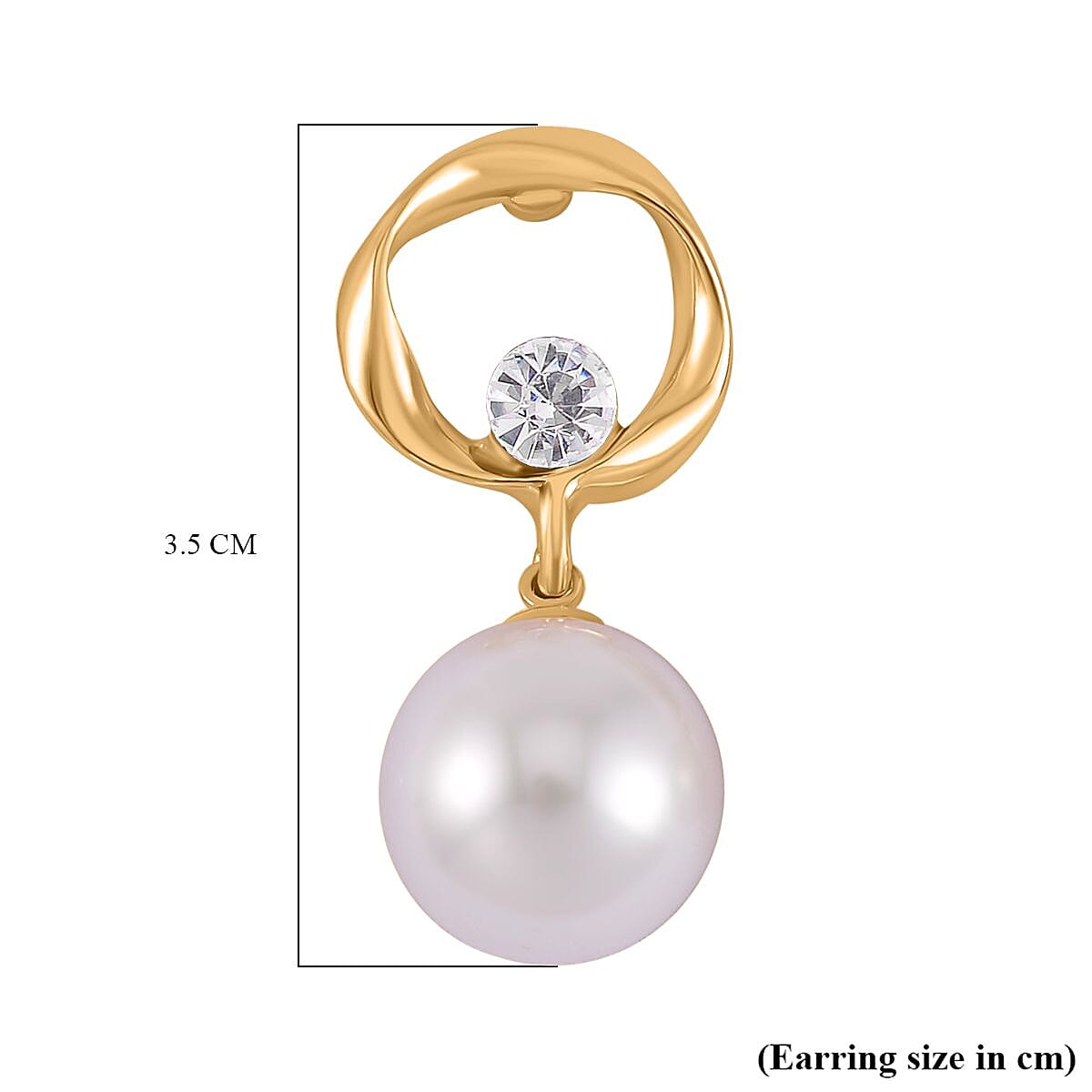 Designer Inspired White Shell Pearl and White Austrian Crystal Earrings in Yellow Gold Tone 7606259 9