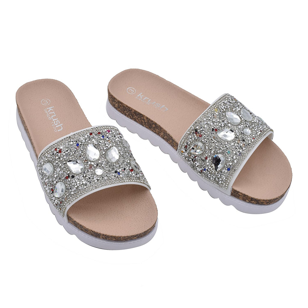 Diamante Pattern Flat Slider in White (Size 3)