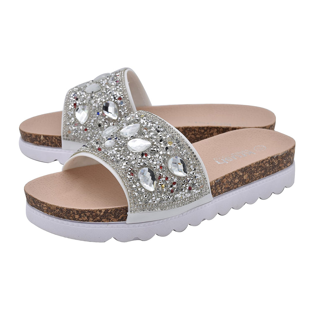 Diamante Pattern Flat Slider in White (Size 3)