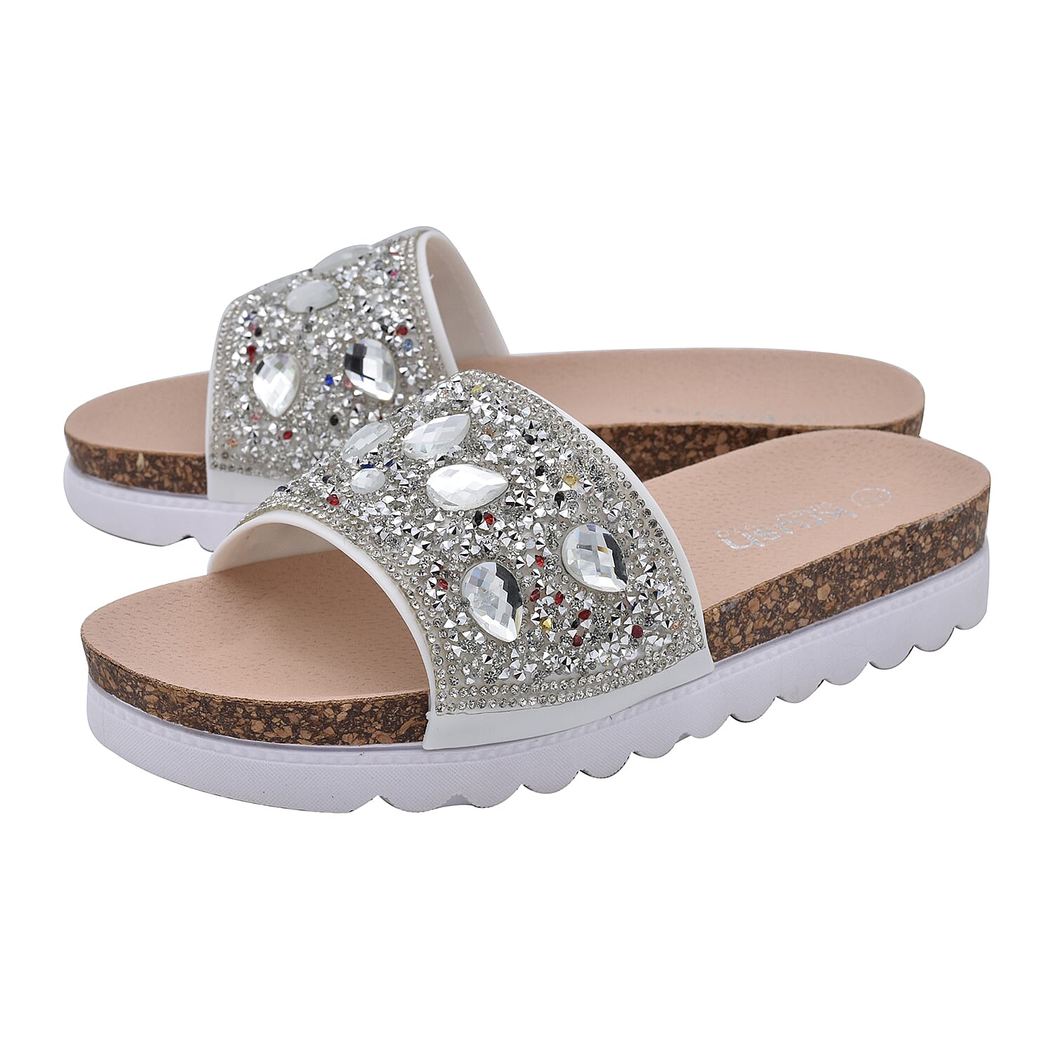 Diamante Pattern Flat Slider in White 6239738 1