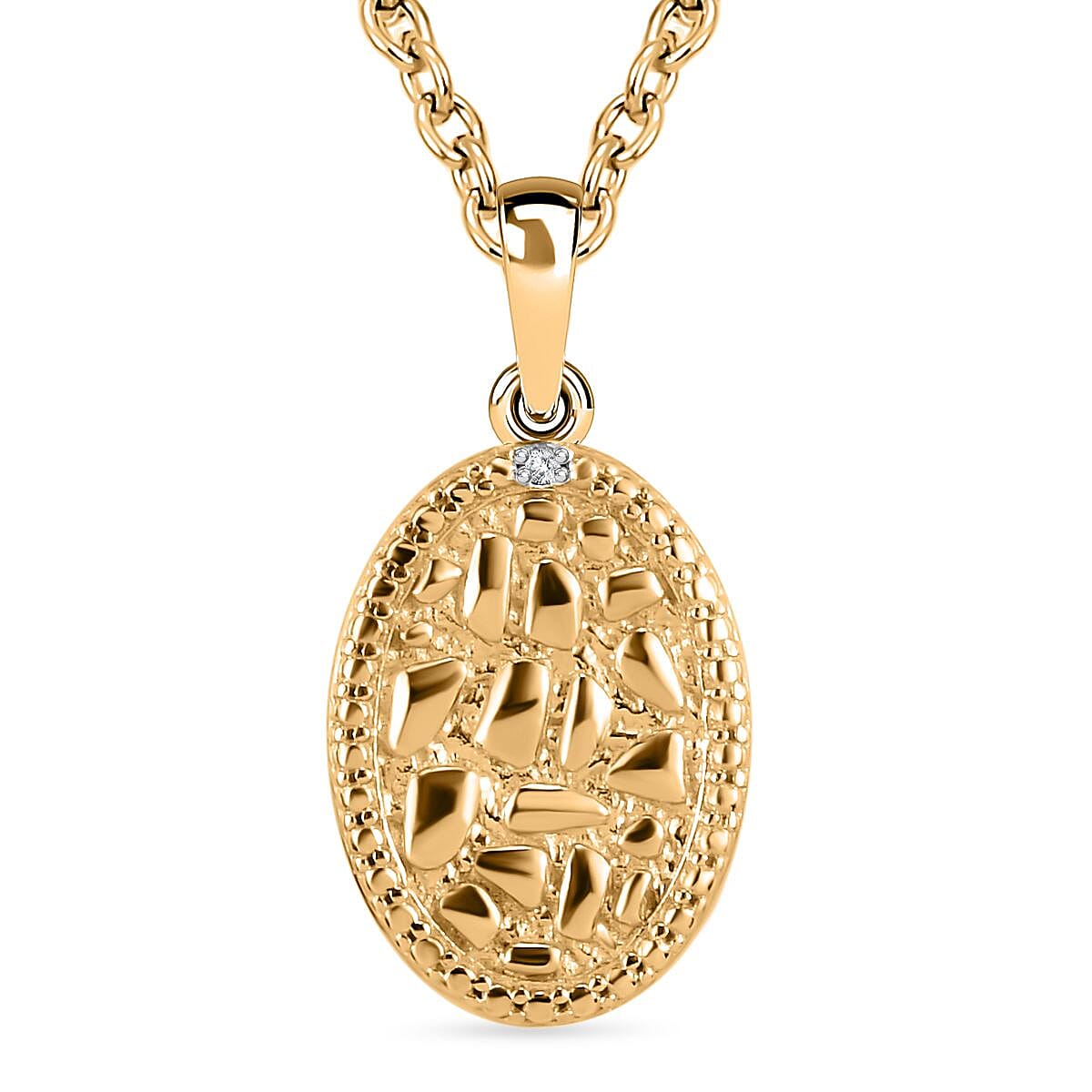 Diamond 14K Gold Overlay Sterling Silver Textured Pendant with FREE Chain (Size 20) 4206635 0