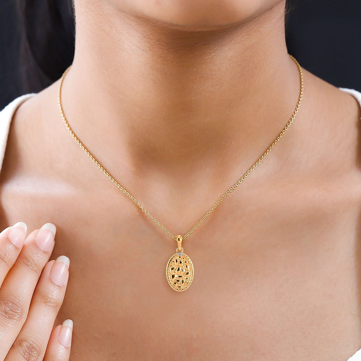 Diamond 14K Gold Overlay Sterling Silver Textured Pendant with FREE Chain (Size 20) 4206635 1