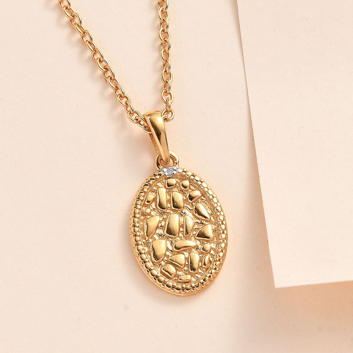 Diamond 14K Gold Overlay Sterling Silver Textured Pendant with FREE Chain (Size 20) 4206635 2