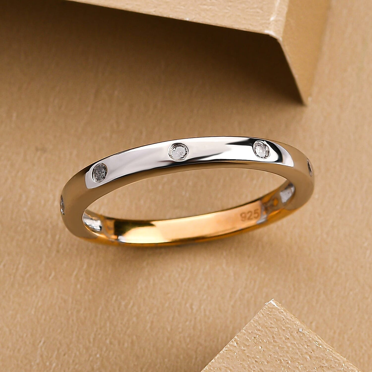 Diamond Wedding Band Ring in 18K Yellow Gold Vermeil and Platinum Plated Sterling Silver 7011166 3