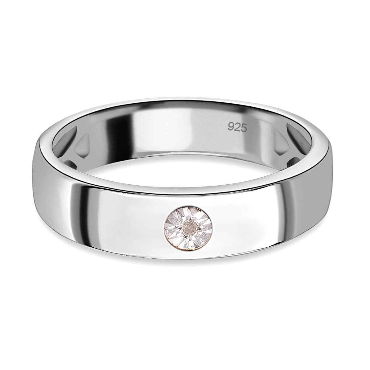 Diamond Solitaire Wedding Band Ring in Platinum Overlay Sterling Silver 3634913 0