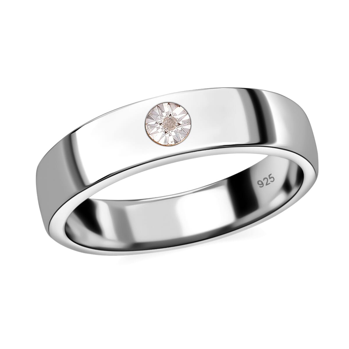 Diamond Solitaire Wedding Band Ring in Platinum Overlay Sterling Silver 3757006 2