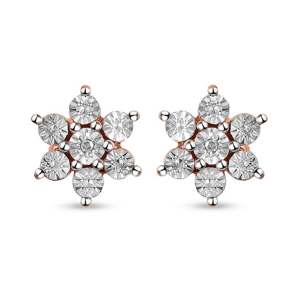 Diamond Floral Stud Earrings in Rose Gold Overlay Sterling Silver