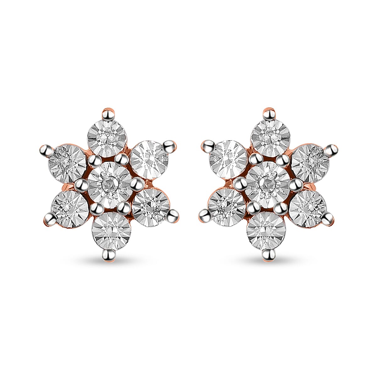 Diamond Floral Stud Earrings in Rose Gold Plated Sterling Silver 3688754 0