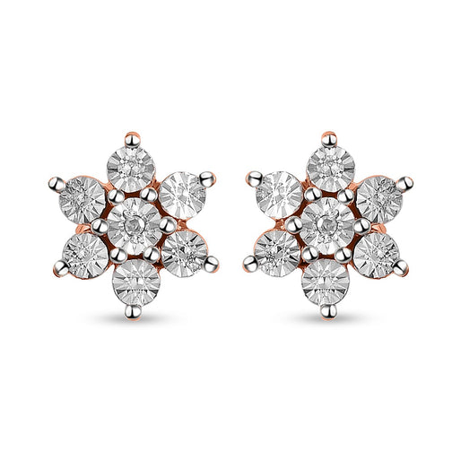 Diamond Floral Earrings in 18K Yellow Gold Vermeil Plated Sterling Silver