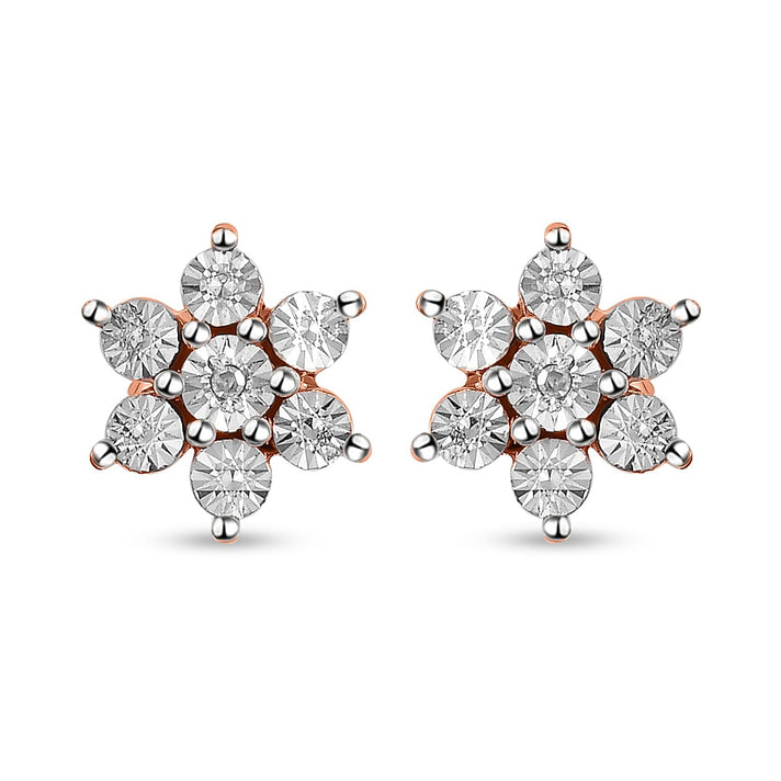 Diamond Floral Stud Earrings in Rose Gold Plated Sterling Silver 3688754 1