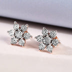 Diamond Floral Stud Earrings in Rose Gold Overlay Sterling Silver