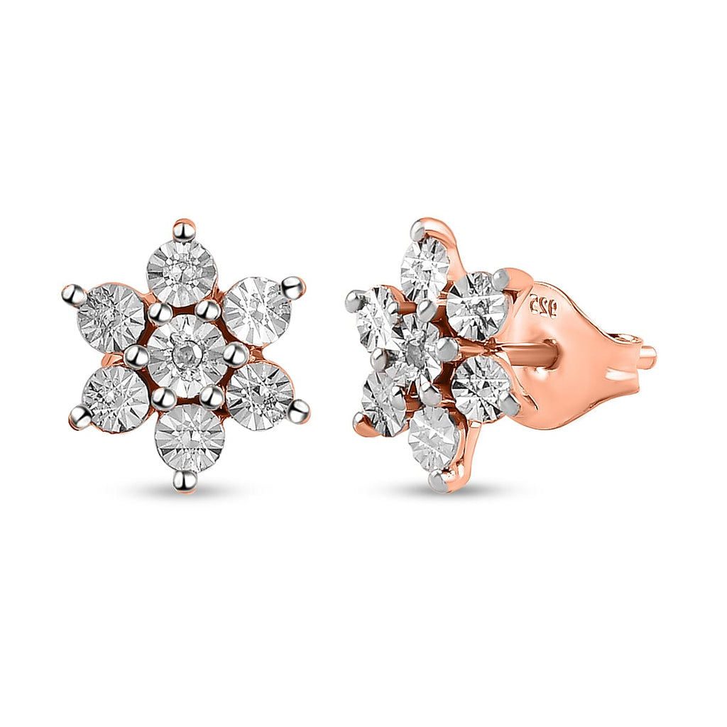 Diamond Floral Stud Earrings in Rose Gold Overlay Sterling Silver