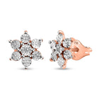 Diamond Floral Stud Earrings in Rose Gold Overlay Sterling Silver